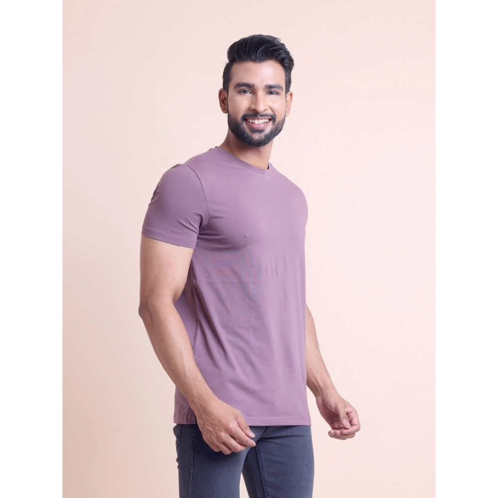 Generic Men's Casual Cotton Solid Half Sleeve Round Neck T-Shirt (Berry) - Image 3
