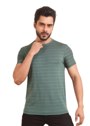 Generic Men's Casual Nylon Solid Half Sleeve Round Neck T-Shirt (Green)