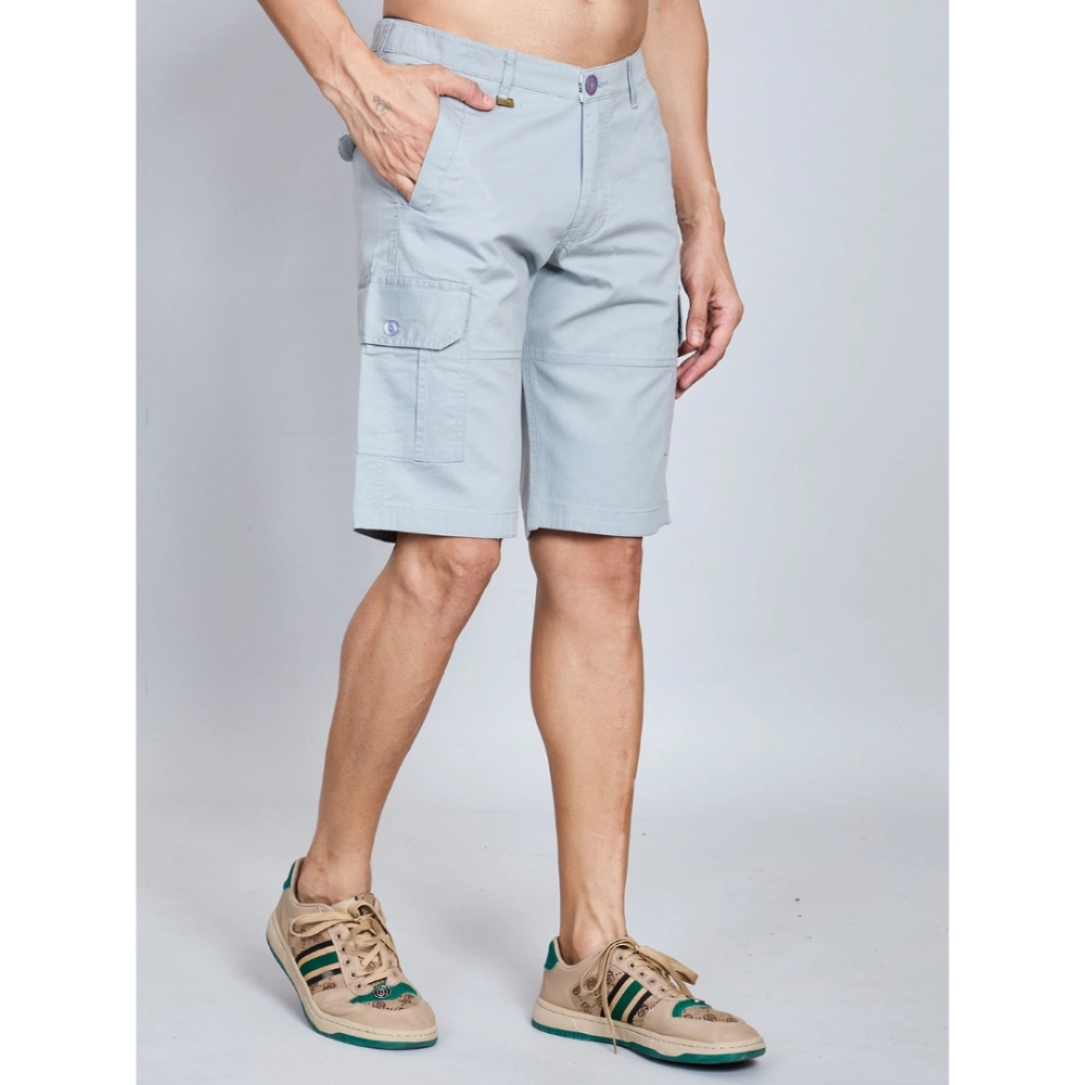 Generic Men's Casual Cotton Solid Knee Length Cargo Shorts (Grey) - Image 3