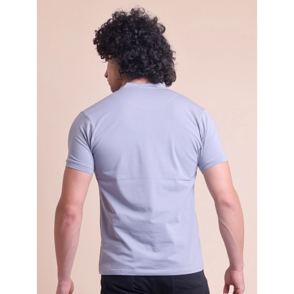 Generic Men's Casual Cotton Solid Half Sleeve Mandarin Collar T-Shirt (Teegrey) - Image 4