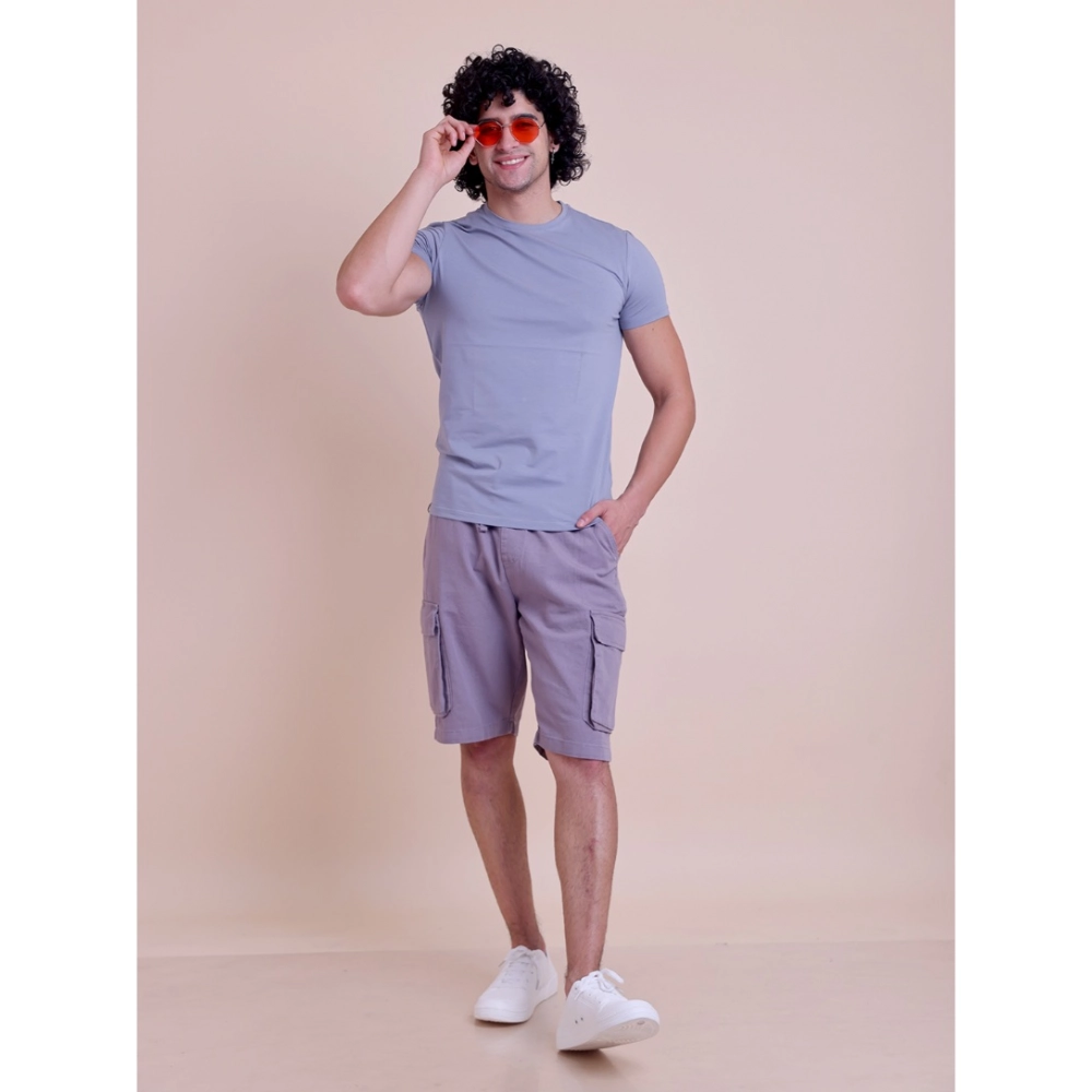 Generic Men's Casual Cotton Solid Half Sleeve Round Neck T-Shirt (Purple) - Image 2