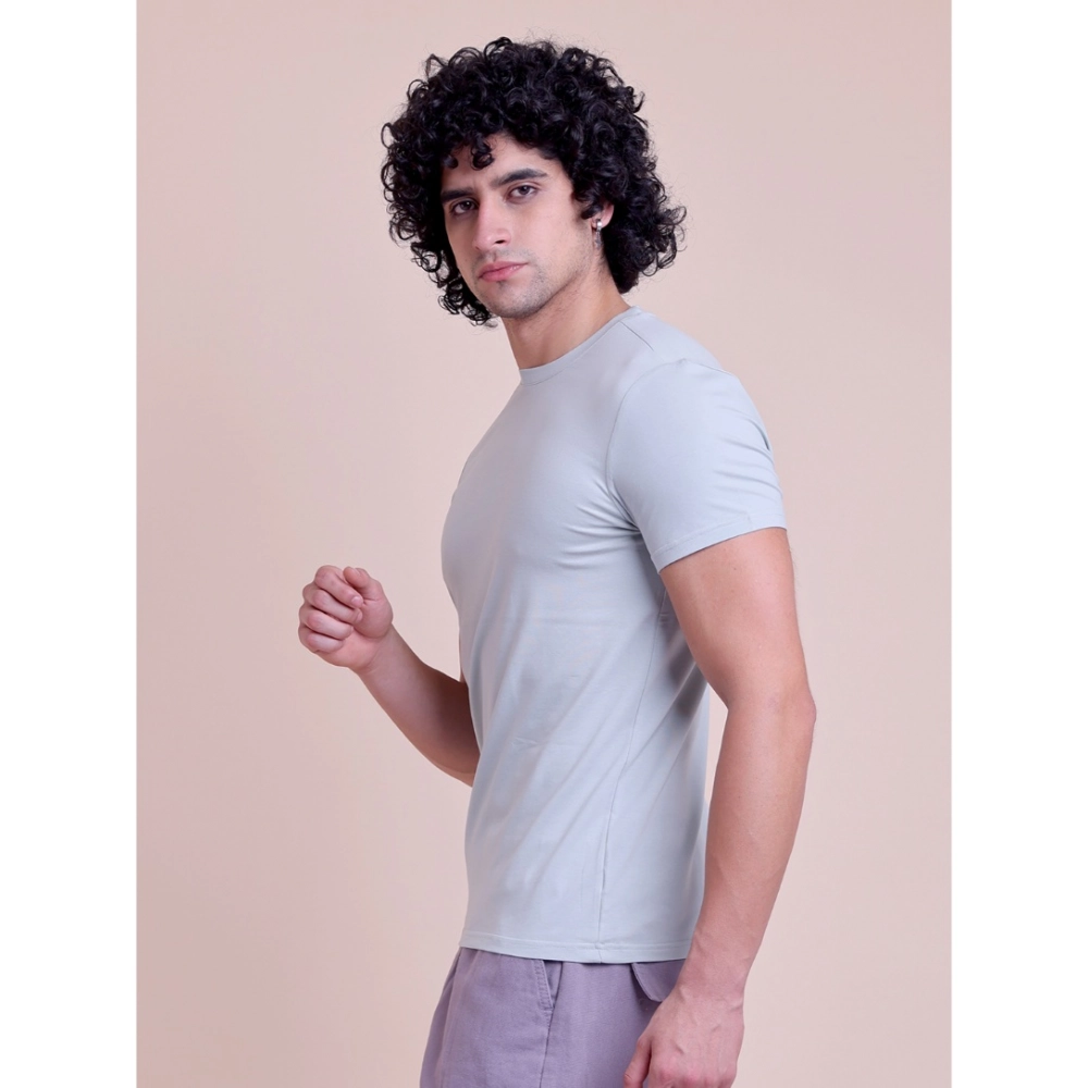 Generic Men's Casual Cotton Solid Half Sleeve Round Neck T-Shirt (Grey) - Image 2