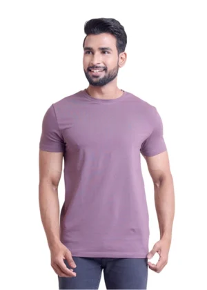 Generic Men's Casual Cotton Solid Half Sleeve Round Neck T-Shirt (Berry)