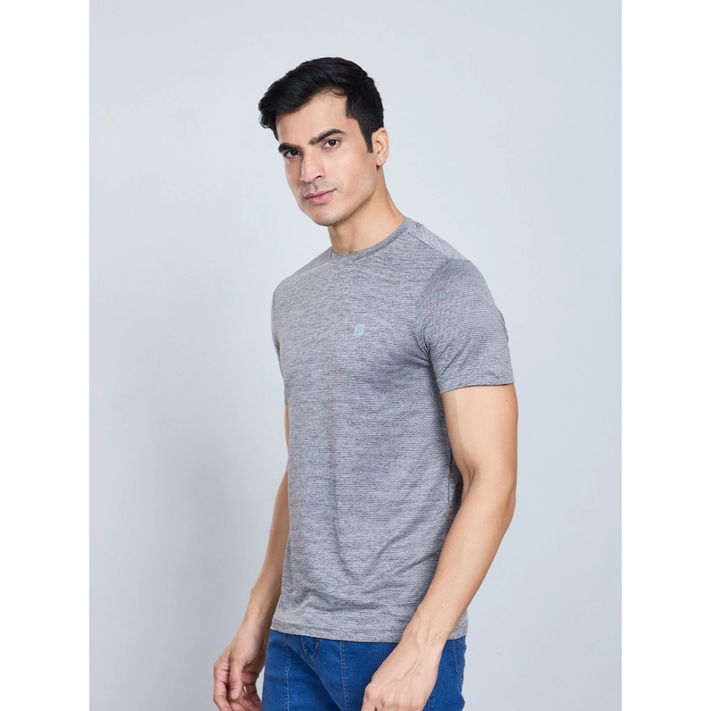 Generic Men's Casual Nylon Solid Half Sleeve Round Neck T-Shirt (Black) - Image 2