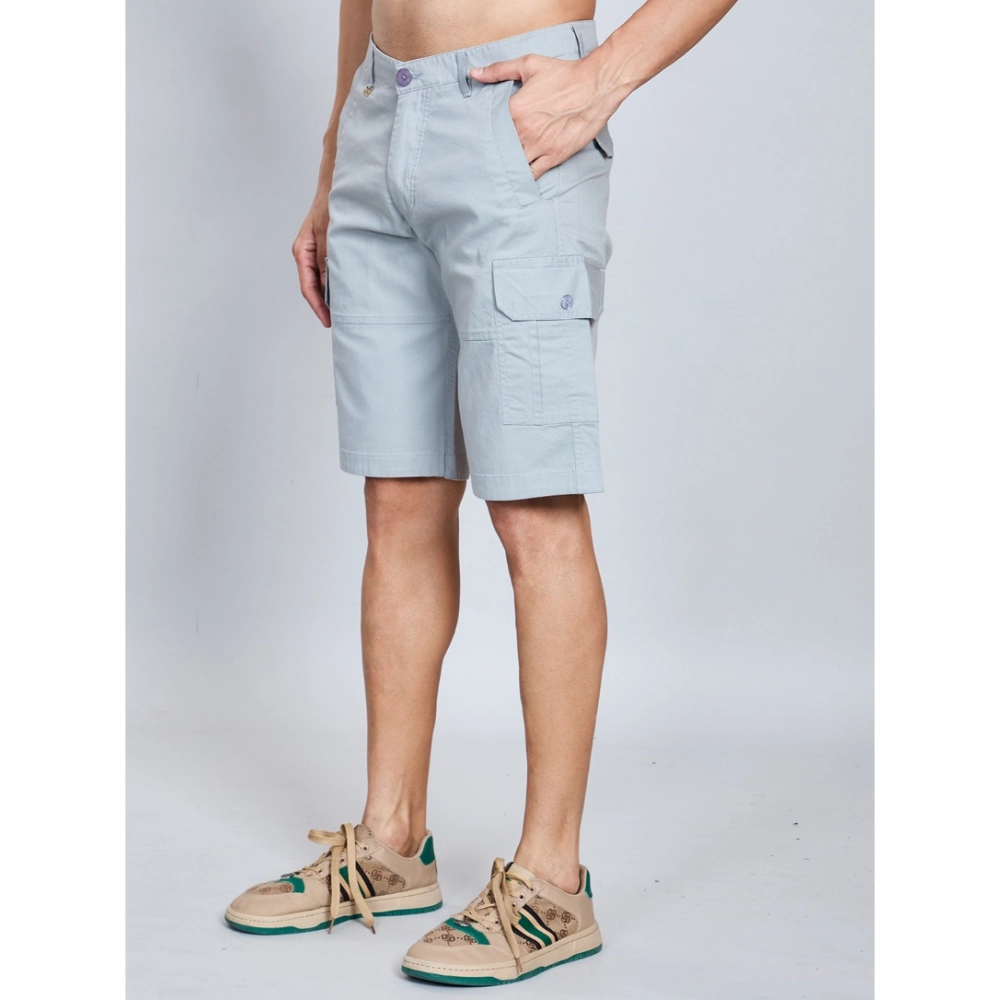 Generic Men's Casual Cotton Solid Knee Length Cargo Shorts (Grey) - Image 2