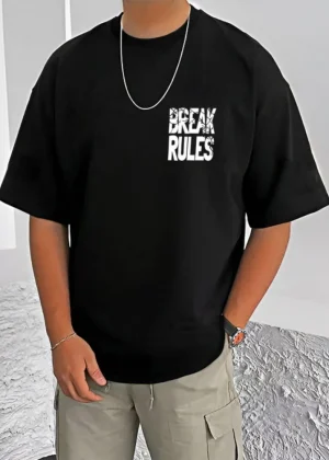 Generic Men's Casual Cotton Blend Printed Round Neck Half Sleeve T-Shirt (Black)