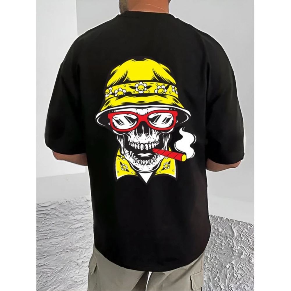 Generic Men's Casual Cotton Blend Printed Round Neck Half Sleeve T-Shirt (Black) - Image 2