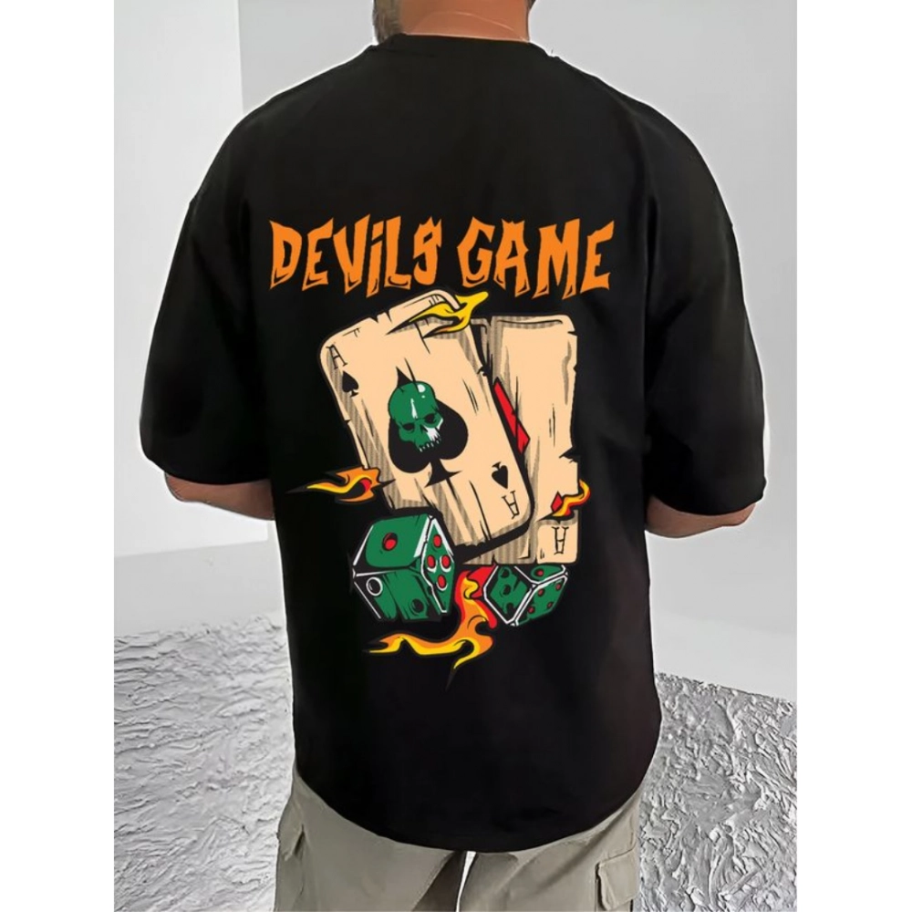 Generic Men's Casual Cotton Blend Printed Round Neck Half Sleeve T-Shirt (Black) - Image 2