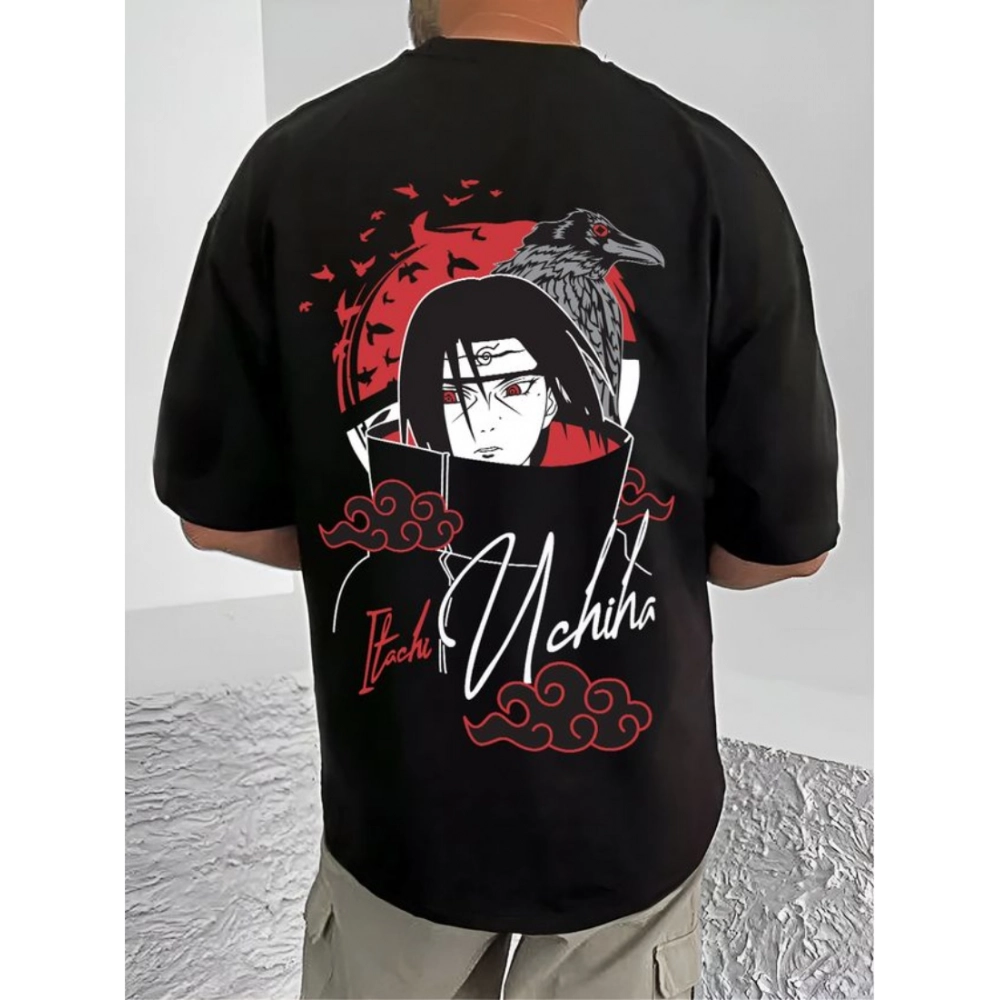 Generic Men's Casual Cotton Blend Printed Round Neck Half Sleeve T-Shirt (Black) - Image 2