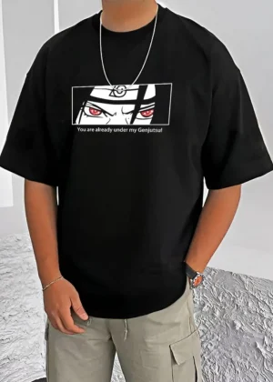 Generic Men's Casual Cotton Blend Printed Round Neck Half Sleeve T-Shirt (Black)
