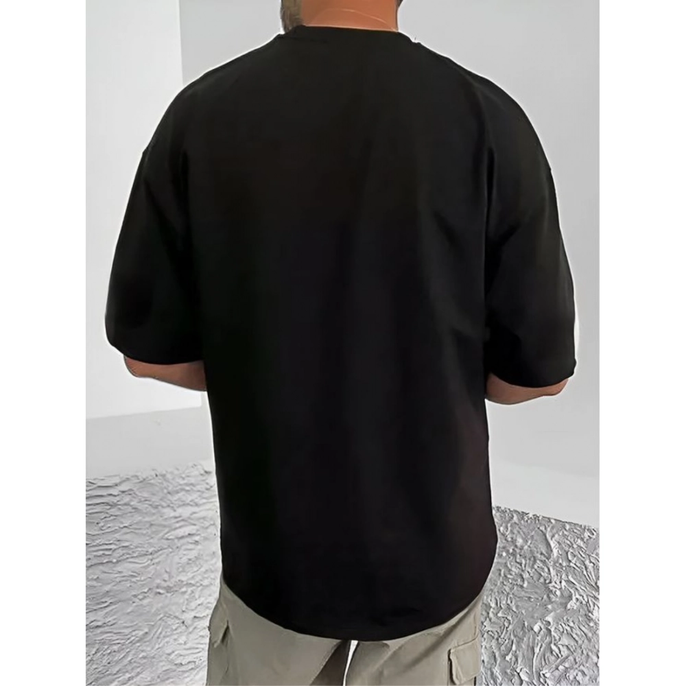 Generic Men's Casual Cotton Blend Printed Round Neck Half Sleeve T-Shirt (Black) - Image 2
