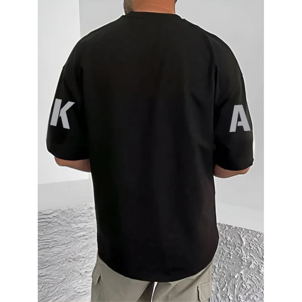 Generic Men's Casual Cotton Blend Printed Round Neck Half Sleeve T-Shirt (Black) - Image 2