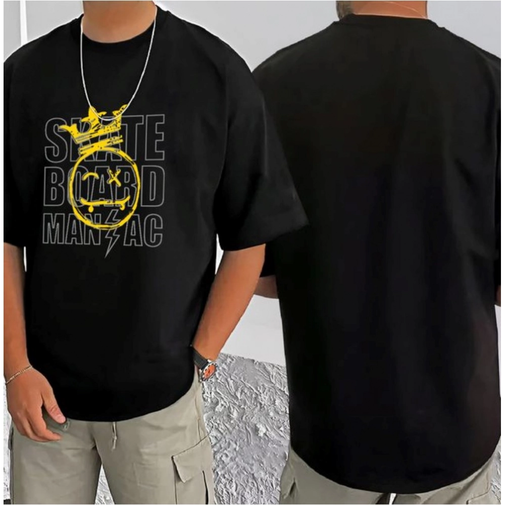 Generic Men's Casual Cotton Blend Printed Round Neck Half Sleeve T-Shirt (Black) - Image 3