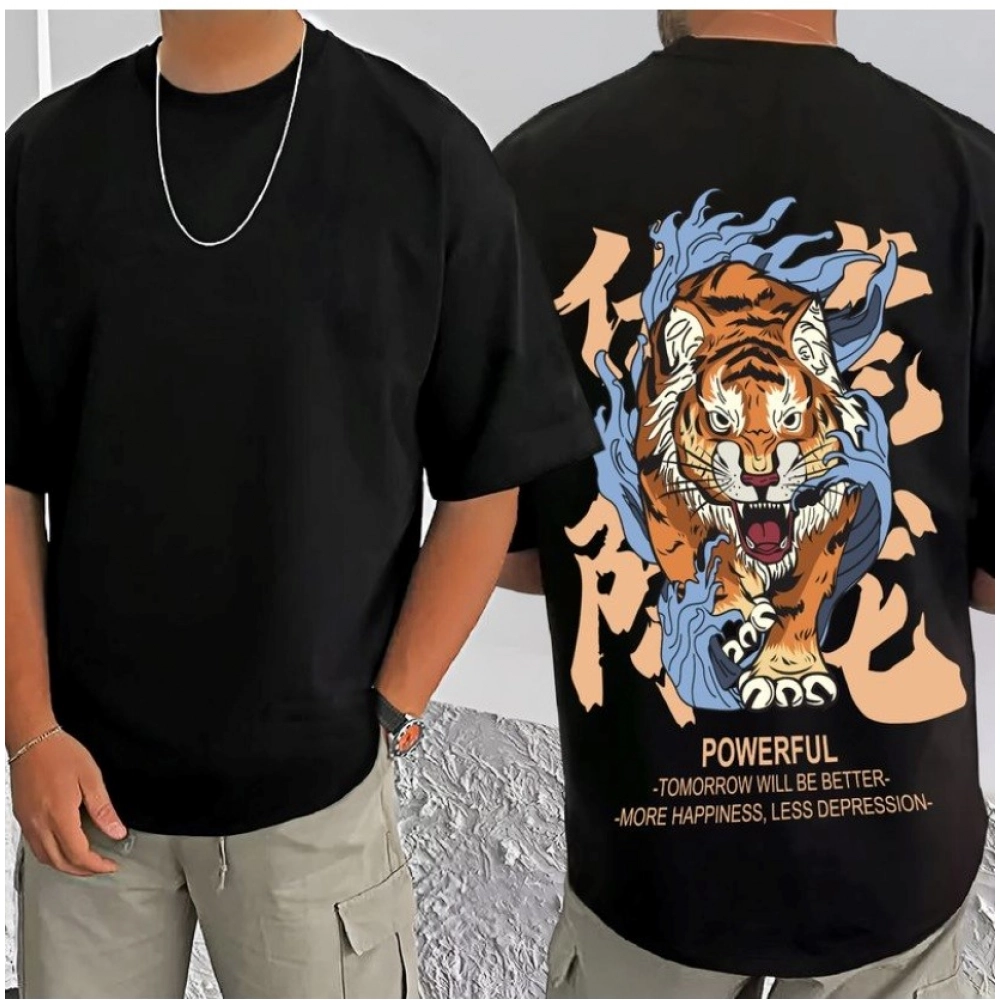 Generic Men's Casual Cotton Blend Printed Round Neck Half Sleeve T-Shirt (Black) - Image 3