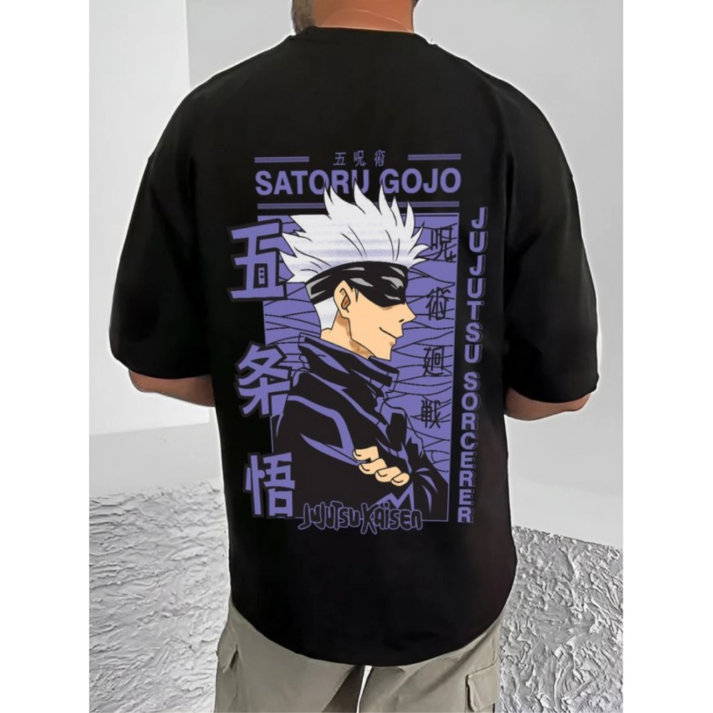 Generic Men's Casual Cotton Blend Printed Round Neck Half Sleeve T-Shirt (Black) - Image 2