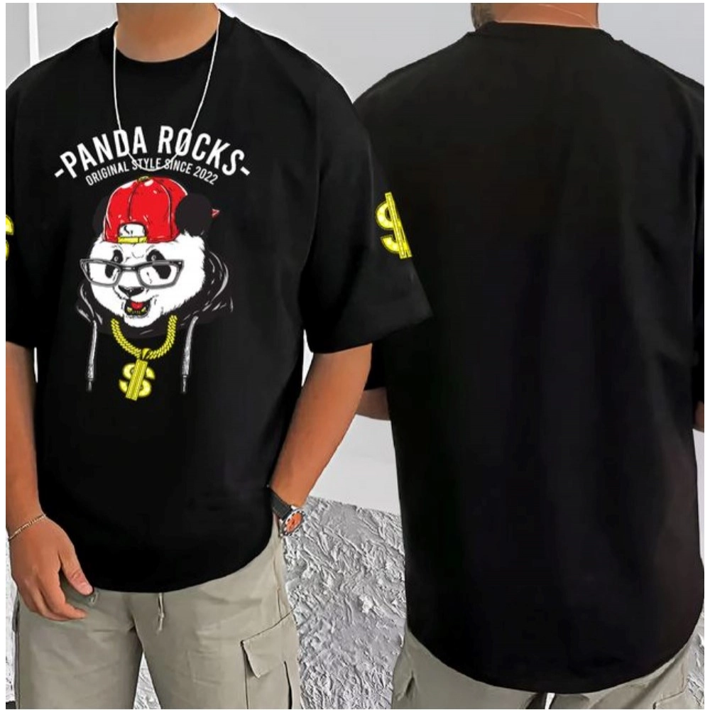Generic Men's Casual Cotton Blend Printed Round Neck Half Sleeve T-Shirt (Black) - Image 3