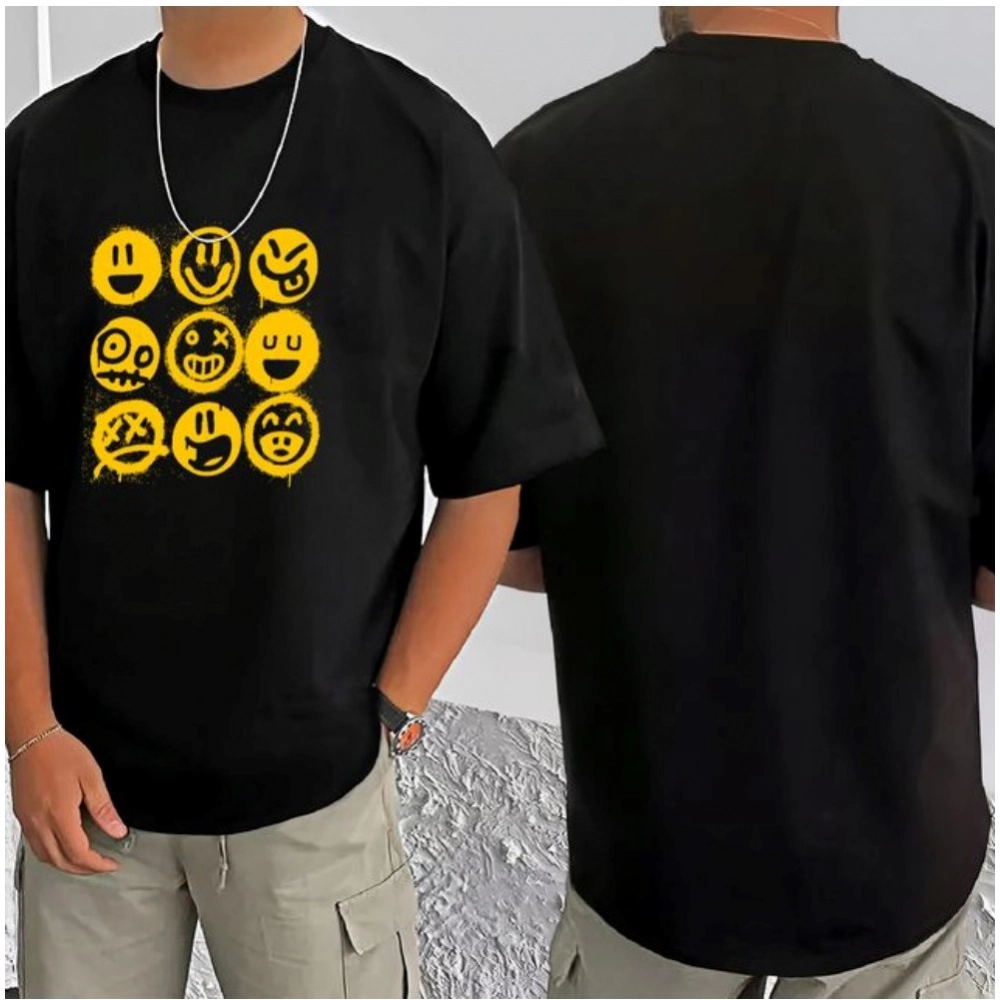 Generic Men's Casual Cotton Blend Printed Round Neck Half Sleeve T-Shirt (Black) - Image 3