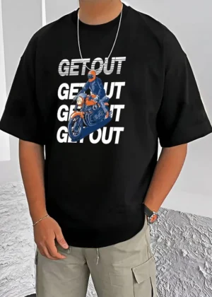 Generic Men's Casual Cotton Blend Printed Round Neck Half Sleeve T-Shirt (Black)