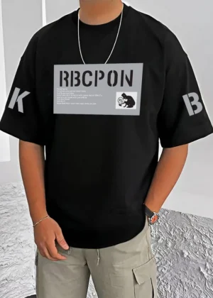 Generic Men's Casual Cotton Blend Printed Round Neck Half Sleeve T-Shirt (Black)