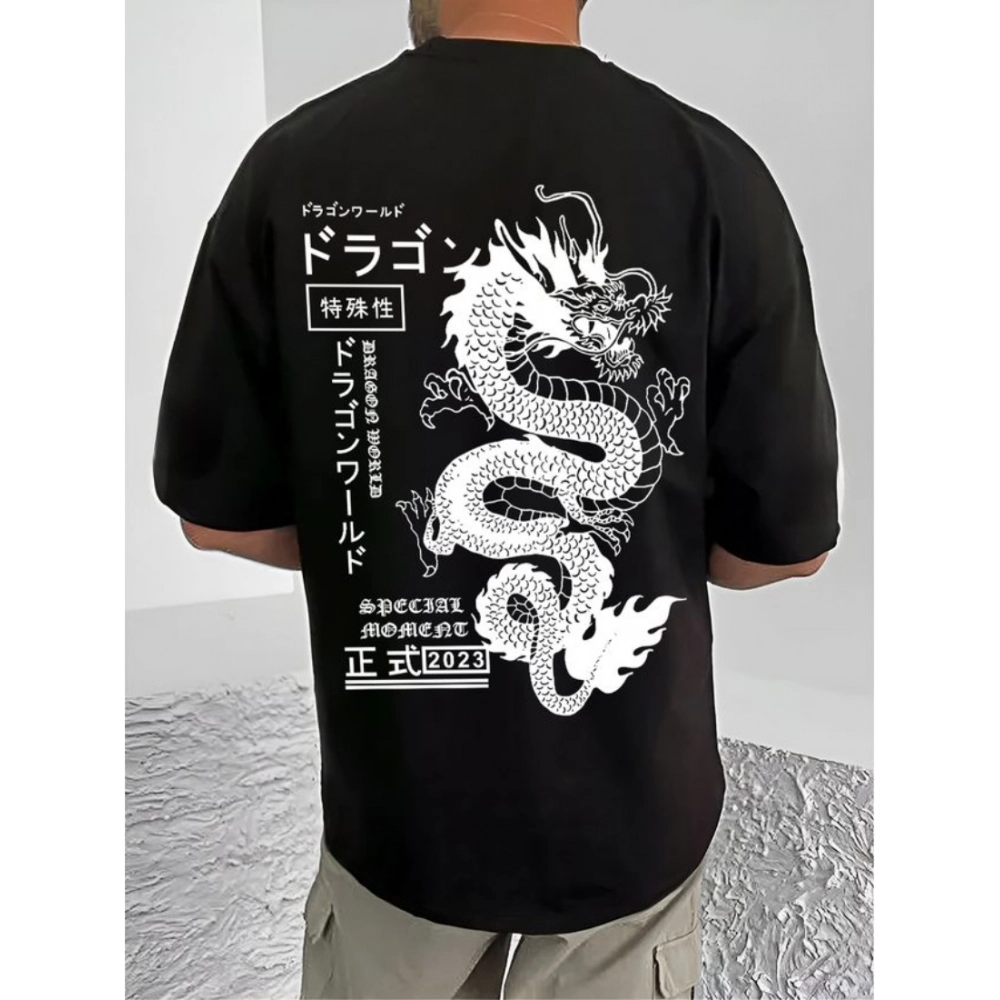 Generic Men's Casual Cotton Blend Printed Round Neck Half Sleeve T-Shirt (Black) - Image 2
