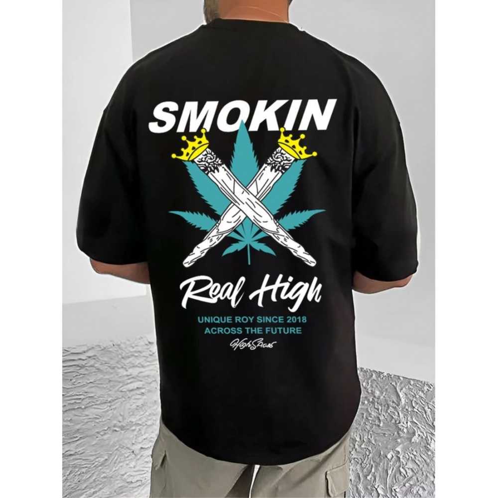 Generic Men's Casual Cotton Blend Printed Round Neck Half Sleeve T-Shirt (Black) - Image 2