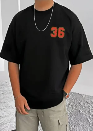 Generic Men's Casual Cotton Blend Printed Round Neck Half Sleeve T-Shirt (Black)