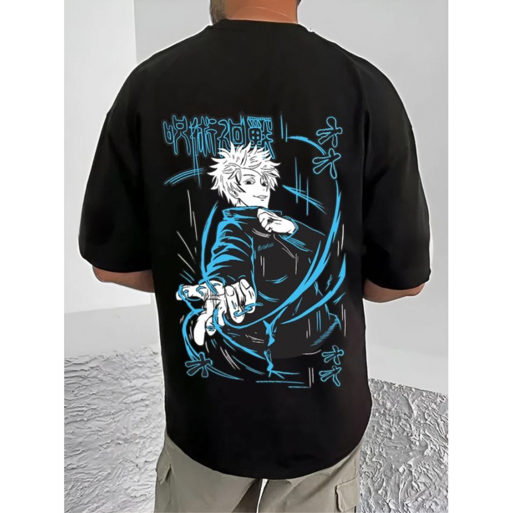 Generic Men's Casual Cotton Blend Printed Round Neck Half Sleeve T-Shirt (Black) - Image 2