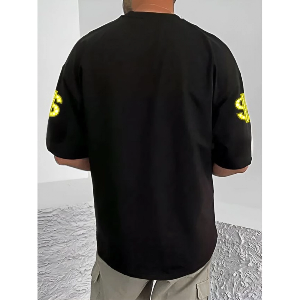 Generic Men's Casual Cotton Blend Printed Round Neck Half Sleeve T-Shirt (Black) - Image 2