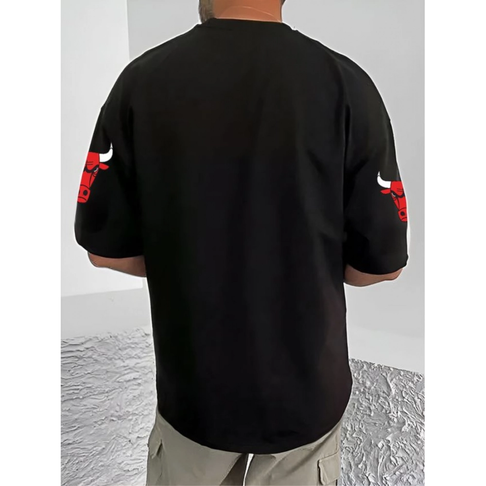 Generic Men's Casual Cotton Blend Printed Round Neck Half Sleeve T-Shirt (Black) - Image 2