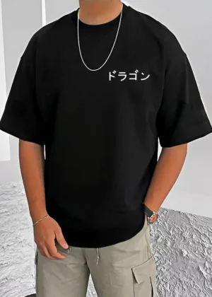 Generic Men's Casual Cotton Blend Printed Round Neck Half Sleeve T-Shirt (Black)