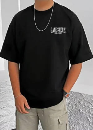 Generic Men's Casual Cotton Blend Printed Round Neck Half Sleeve T-Shirt (Black)