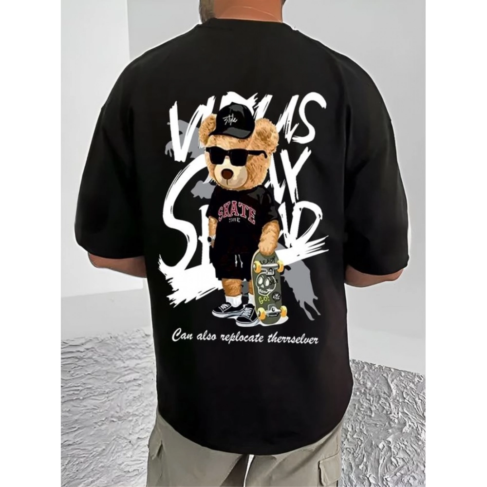 Generic Men's Casual Cotton Blend Printed Round Neck Half Sleeve T-Shirt (Black) - Image 2