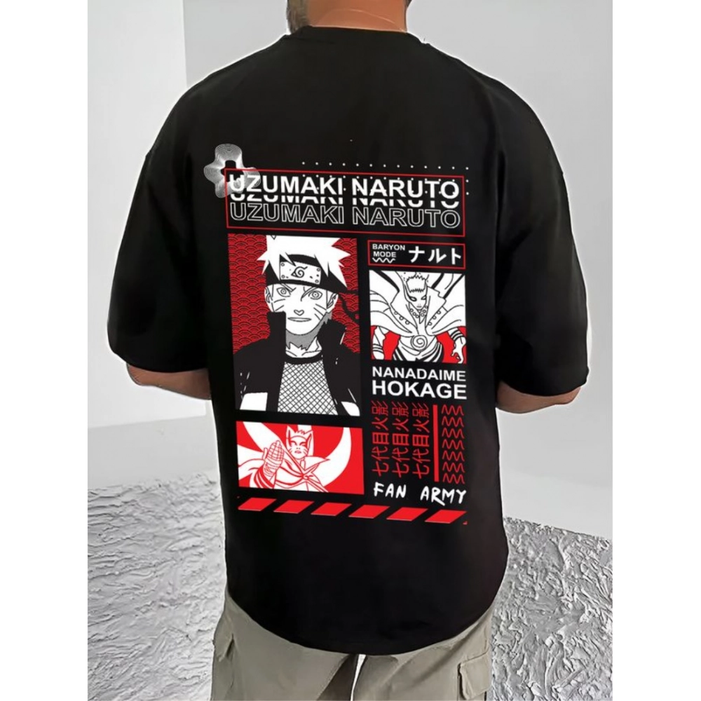 Generic Men's Casual Cotton Blend Printed Round Neck Half Sleeve T-Shirt (Black) - Image 2