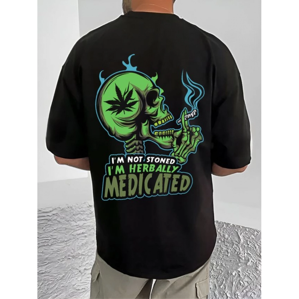 Generic Men's Casual Cotton Blend Printed Round Neck Half Sleeve T-Shirt (Black) - Image 2