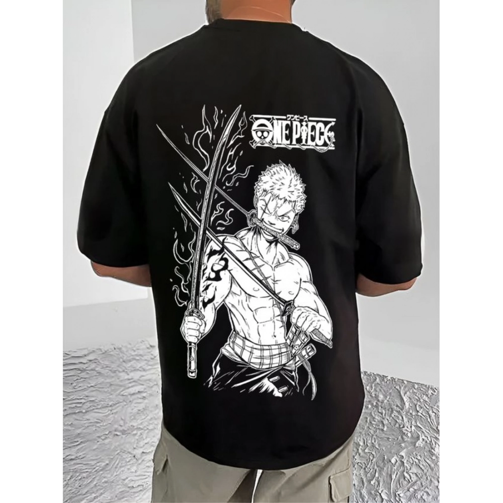 Generic Men's Casual Cotton Blend Printed Round Neck Half Sleeve T-Shirt (Black) - Image 2