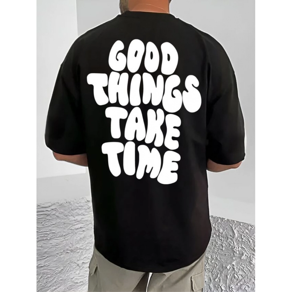 Generic Men's Casual Cotton Blend Printed Round Neck Half Sleeve T-Shirt (Black) - Image 2