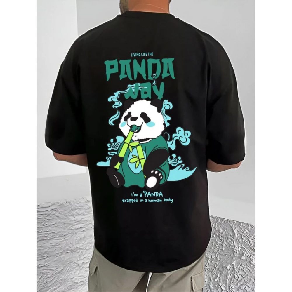 Generic Men's Casual Cotton Blend Printed Round Neck Half Sleeve T-Shirt (Black) - Image 2