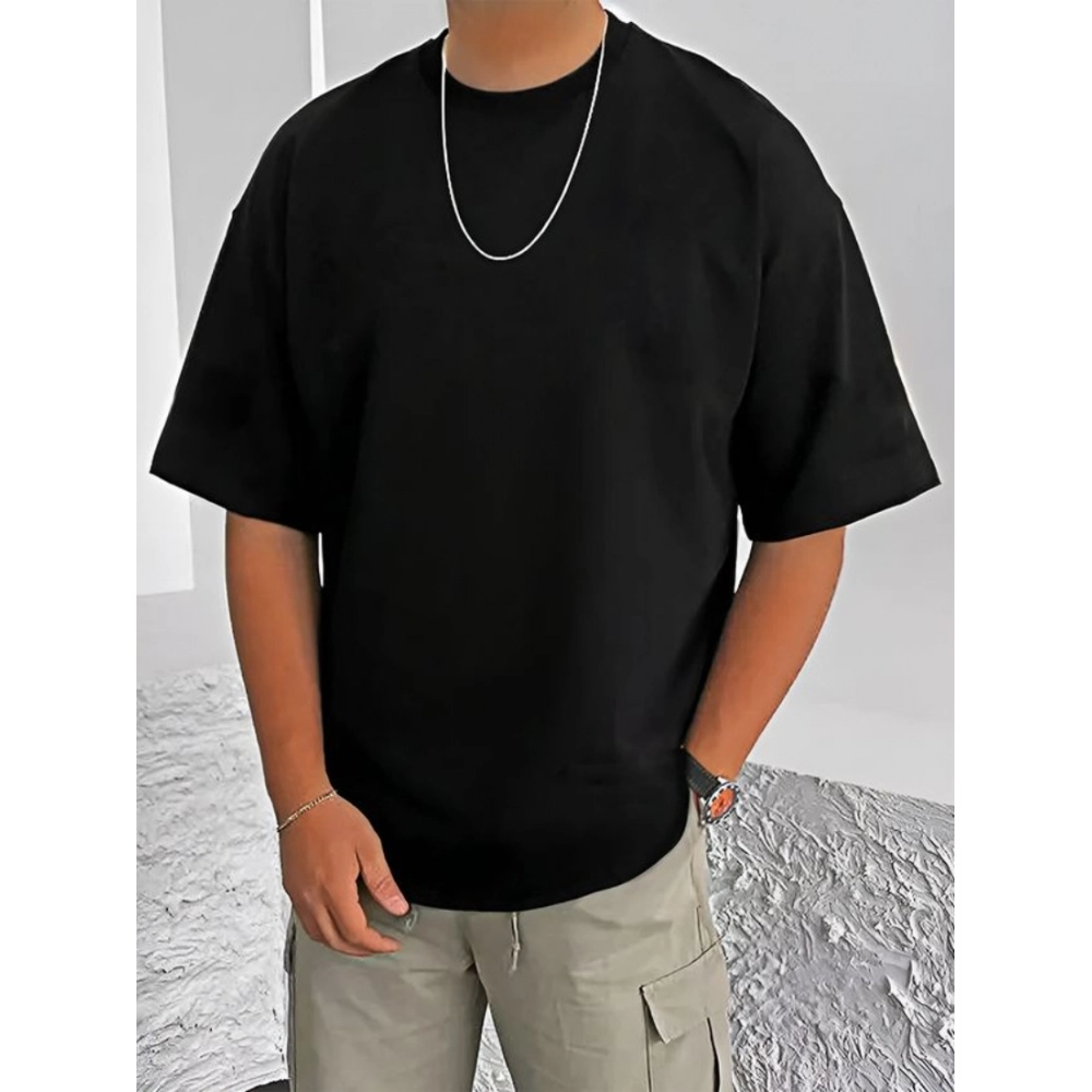 Generic Men's Casual Cotton Blend Printed Round Neck Half Sleeve T-Shirt (Black) - Image 2