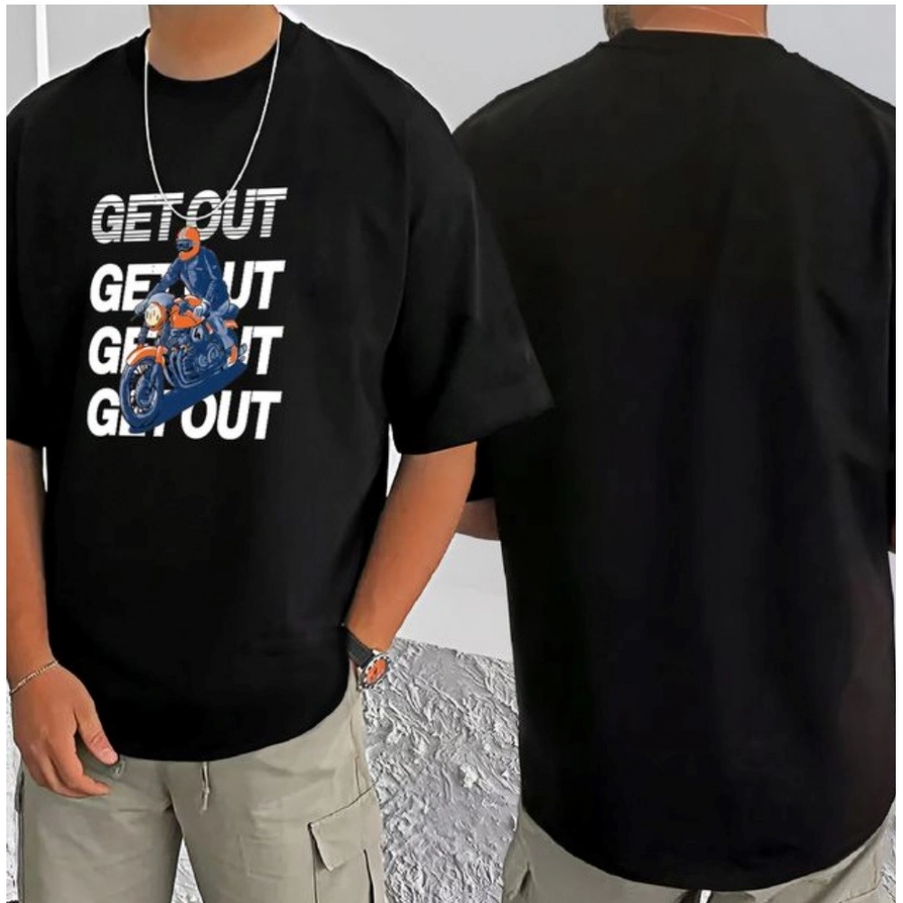 Generic Men's Casual Cotton Blend Printed Round Neck Half Sleeve T-Shirt (Black) - Image 3