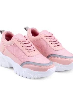 Generic Women's Casual Mesh Printed Lace-Ups Shoes (Pink)