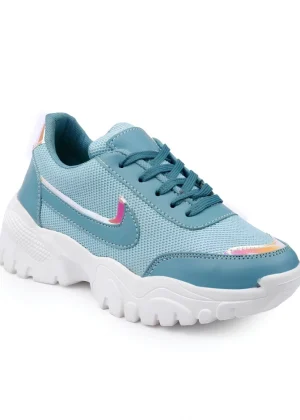 Generic Women's Casual Mesh Printed Lace-Ups Shoes (Blue)