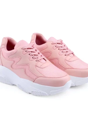 Generic Women's Casual Mesh Printed Lace-Ups Shoes (Pink)
