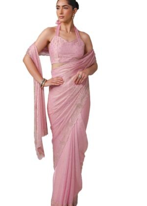 Soch Womens Fendy Chiffon Embellished Saree With Stone Work