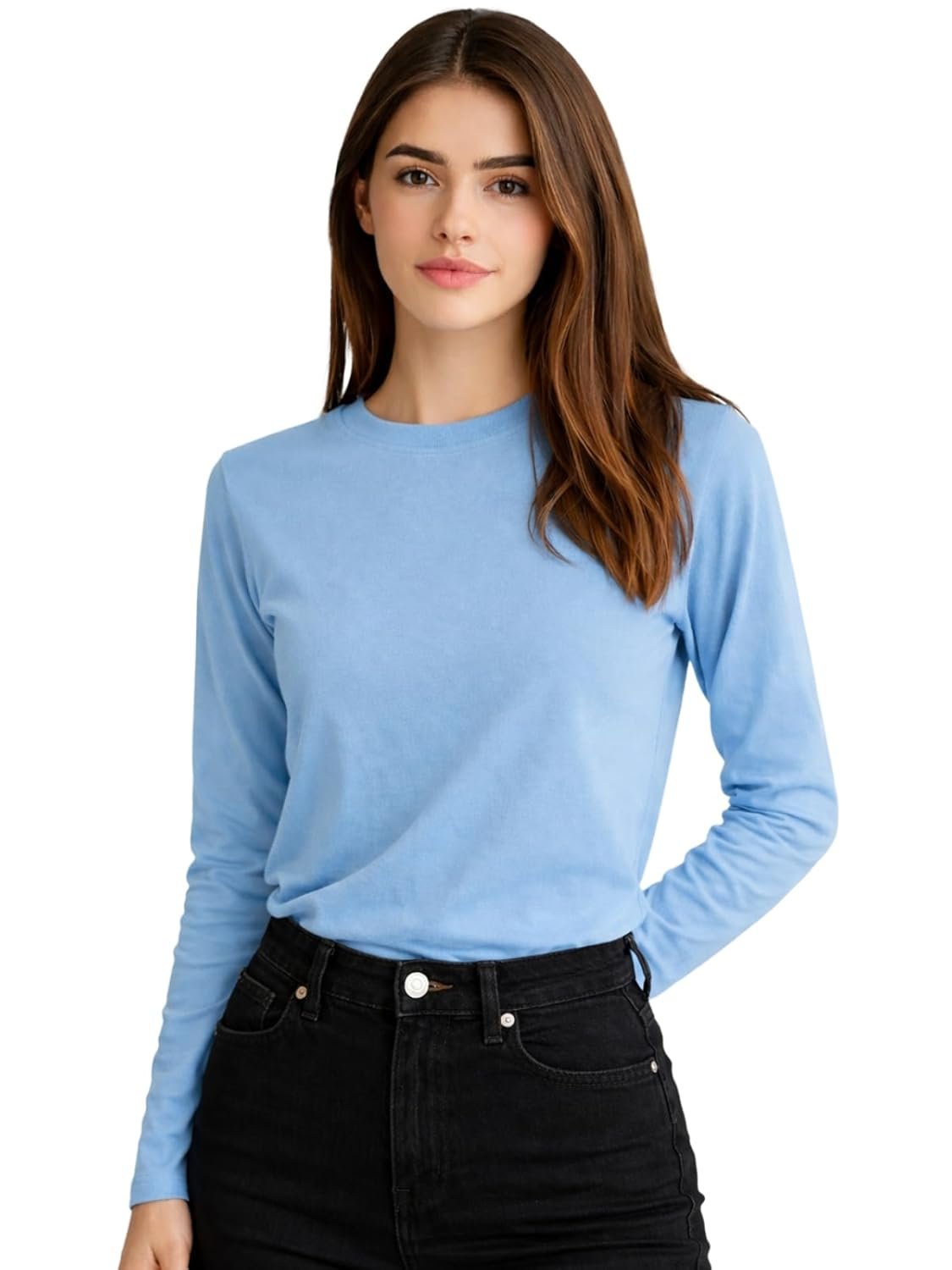 JUNEBERRY® Pure Cotton Round Neck Regular Fit Core Fashion Solid Full Sleeve T-Shirt for Women & Girls (Colors: Black, Cork, Green, Navy, Swanwhite & White) - Image 9