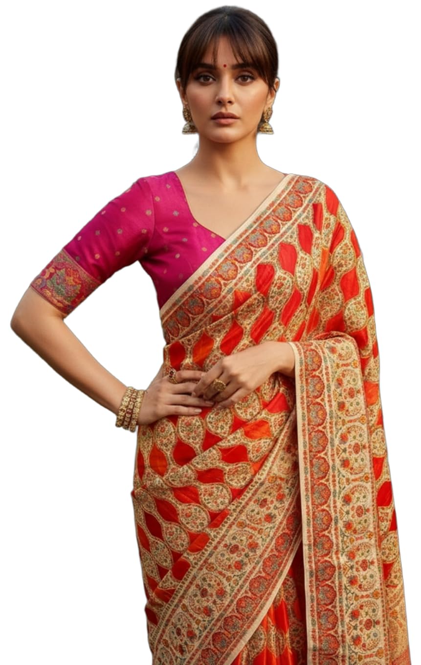 Glory Sarees Women's Luxurious Satin Pure Silk Original Saree Position Print Work Banarasi Kanjivaram Style Saree With Blouse Piece(Elegant109_Parent) - Image 5