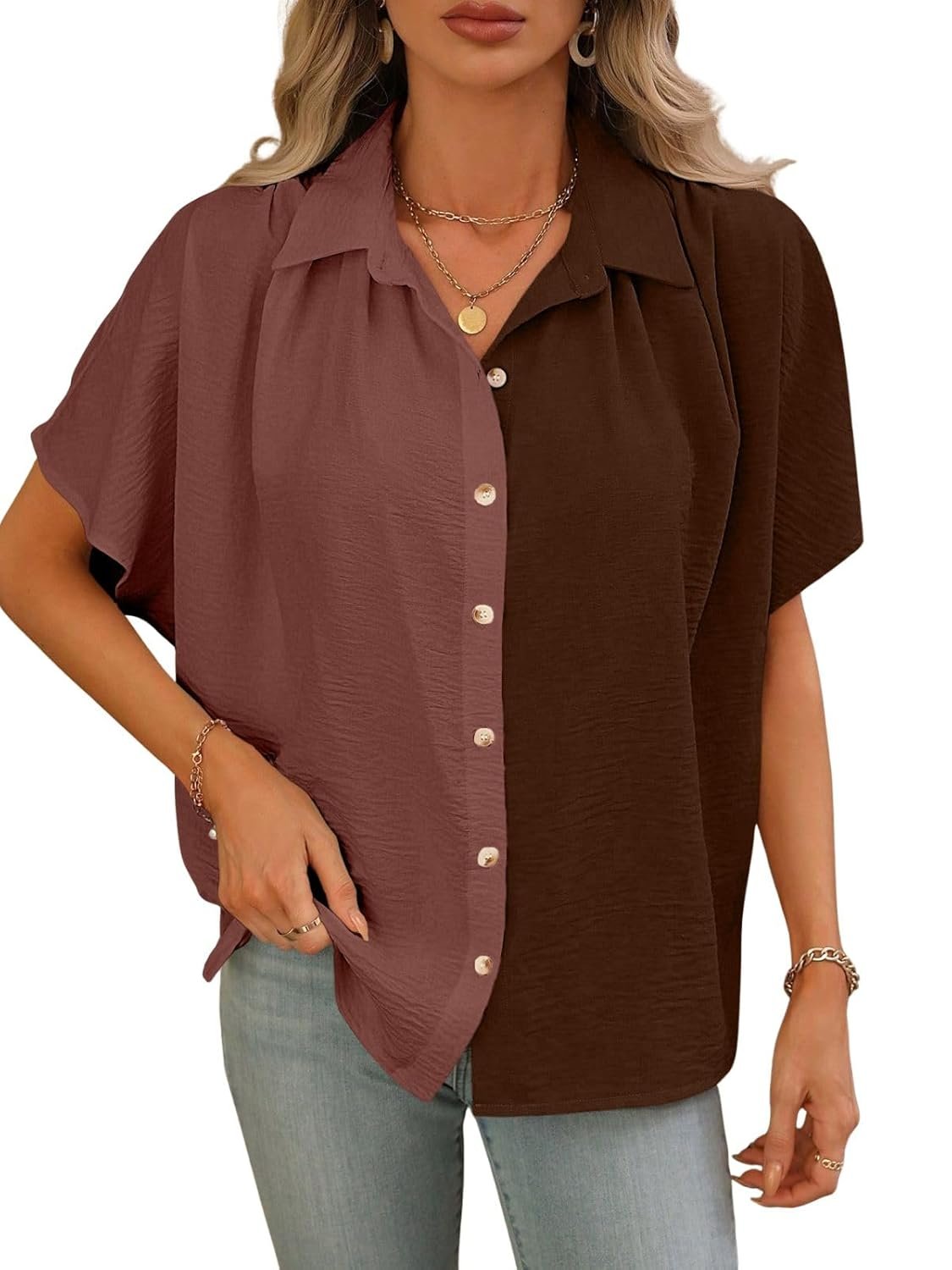 GRECIILOOKS Shirts for Women Korean Style Short Sleeve Oversized Button Down | Plus Size Workwear Top for Office & Casual Wear (Available in Plus Size) Polycotton - Image 10