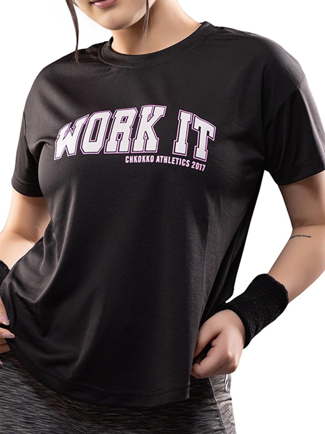 CHKOKKO Womens Stylish Activewear Quick Dry Lightweight Breathable Printed Round Neck Half Sleeve Regular Fit Gym T Shirt for Sports Yoga and Training - Image 6