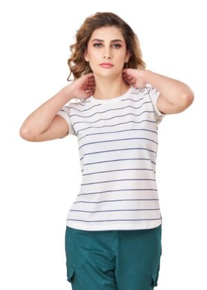 Lango Women T Shirt Cotton Blend – Crew Neck Short Sleeve Striped Womens Tshirt | Regular Fit Casual T-Shirt for Woman | Soft Breathable Women Tees