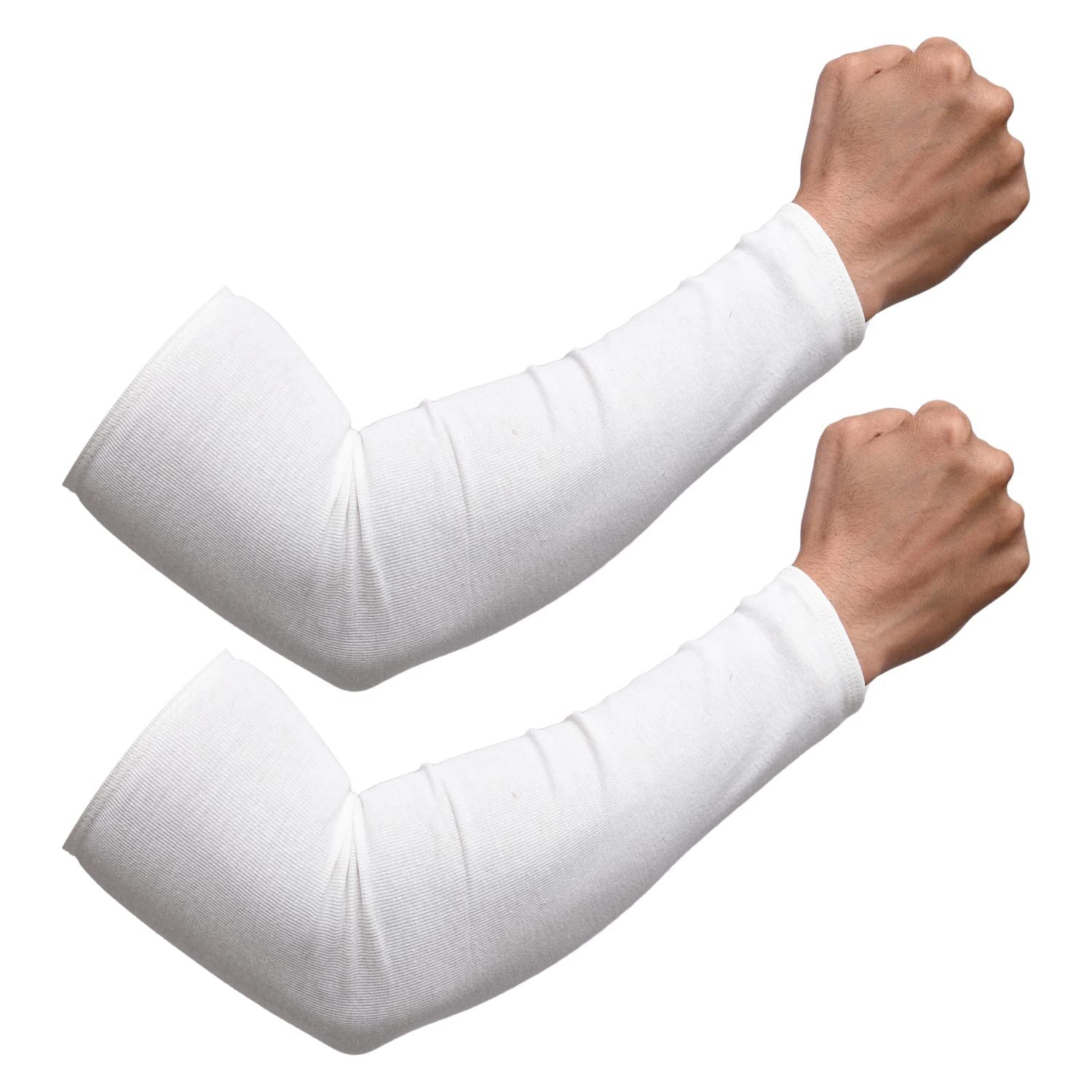 Kuber Industries Cotton Summer Arm Sleeves | UV Protection | Dust Protection | Unisex | White | 1 Pair - Image 3