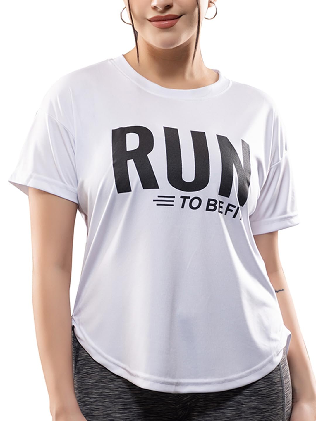 CHKOKKO Womens Stylish Activewear Quick Dry Lightweight Breathable Printed Round Neck Half Sleeve Regular Fit Gym T Shirt for Sports Yoga and Training - Image 4